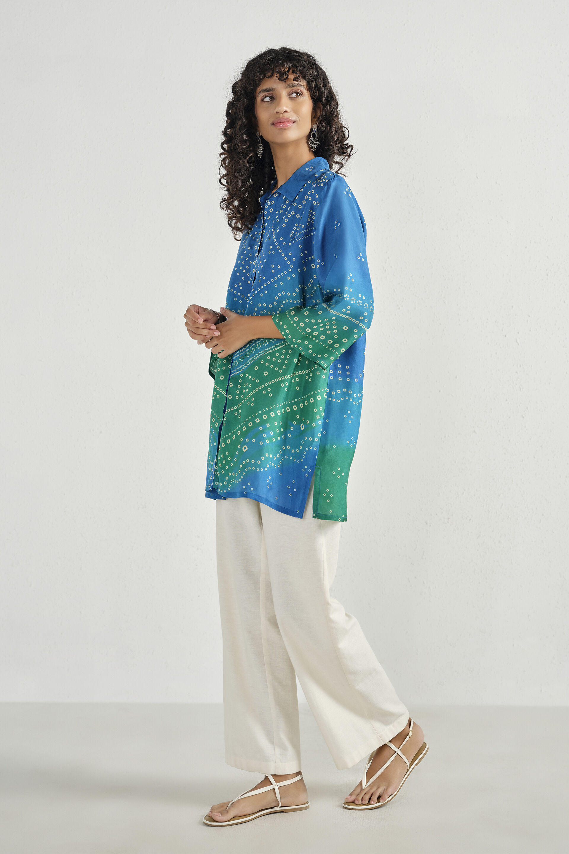 Blue Bandhini Print Shirt, Blue, image 3